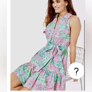 NWT Lilly Pulitzer Trisha Bali Blue Spotted On Worth Stretch Shirt Dress Size 4